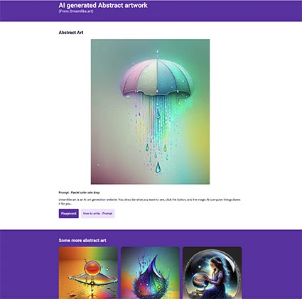 demo of product splash page for ai art work